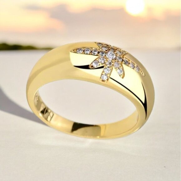 NWT Star Dome Ring 18K Yellow Gold Plated Encrusted With Cubic Zirconia SZ. 9 - Picture 2 of 7